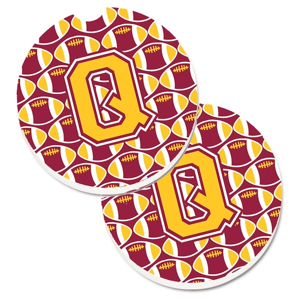 Carolines Treasures Letter Q Football Maroon and Gold Cup Holder Car Coaster, PK2 CJ1081-QCARC - main